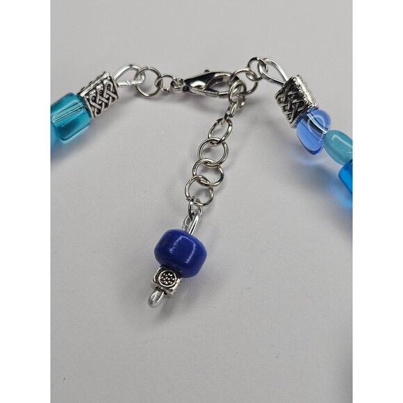 Blue Assorted Glass Beaded Silver Wire Charm Bracelet Arm Cuff - Picture 6 of 10
